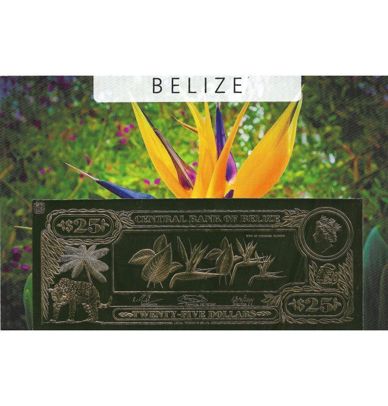 Belice 25 Dólares 1984 (Laminados en Oro) Serial 3 dígitos